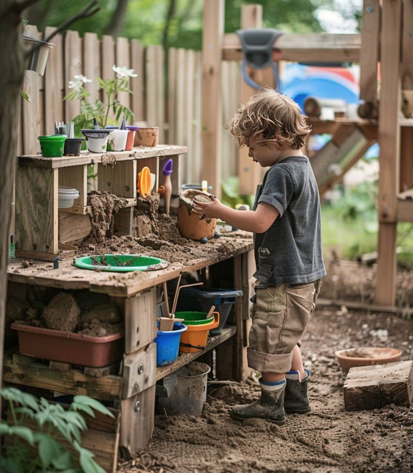 Zandtaartjes, modderkoeken of lekker iets anders maken. Naast de buitenkeuken.